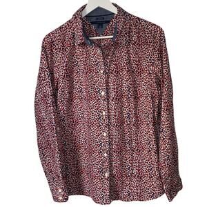 Tommy Hilfiger Red White Blue Preppy Roll-sleeve Button Blouse W-277 Sz L